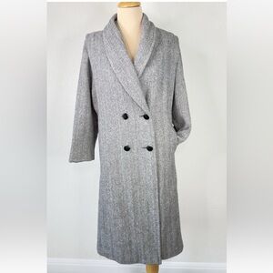 Vintage Herman Kay Herringbone Wool Nylon Blend Shawl Long Coat S M
